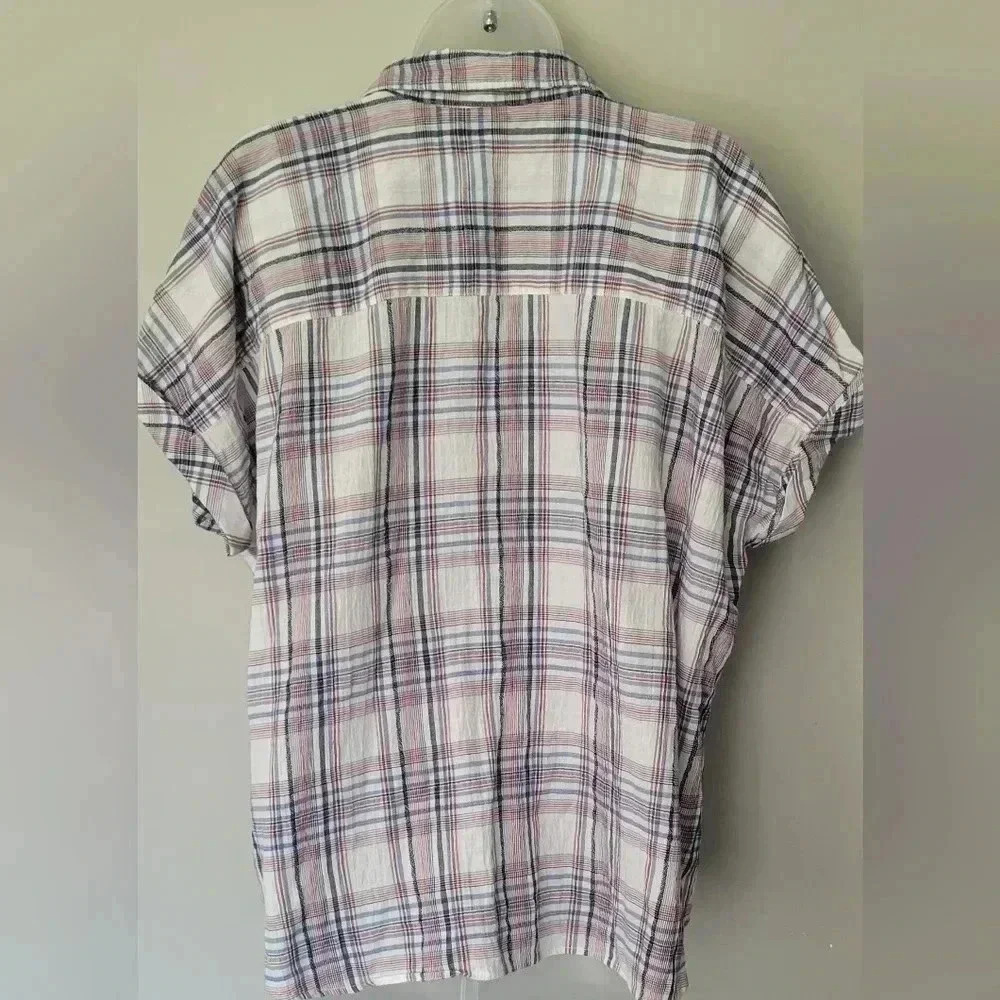 Tommy Hilfiger Drop Shoulder cuffed sleeve plaid button-down top, womens XLG - Picture 8 of 10